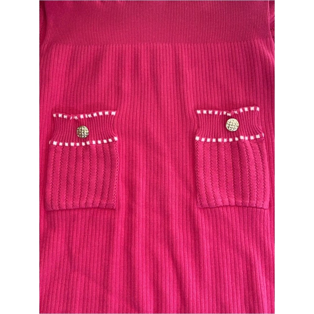 BALMAIN Paris Hot Pink White Knit Pull on Bodycon Style Dress - Picture 5 of 11